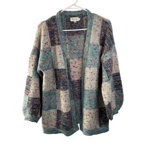 Molly Bracken Multi Color Patchwork Confetti Knit Open Front Cardigan M